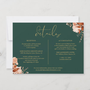 Convite Informações de Detalhes do Casamento Floral Dourad