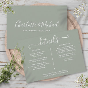 Convite Informações de Detalhes do Casamento Silver Sage