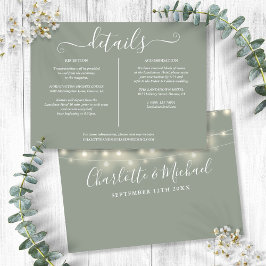 Convite Informações de Luzes de Corda Verde Sage Detalhes 