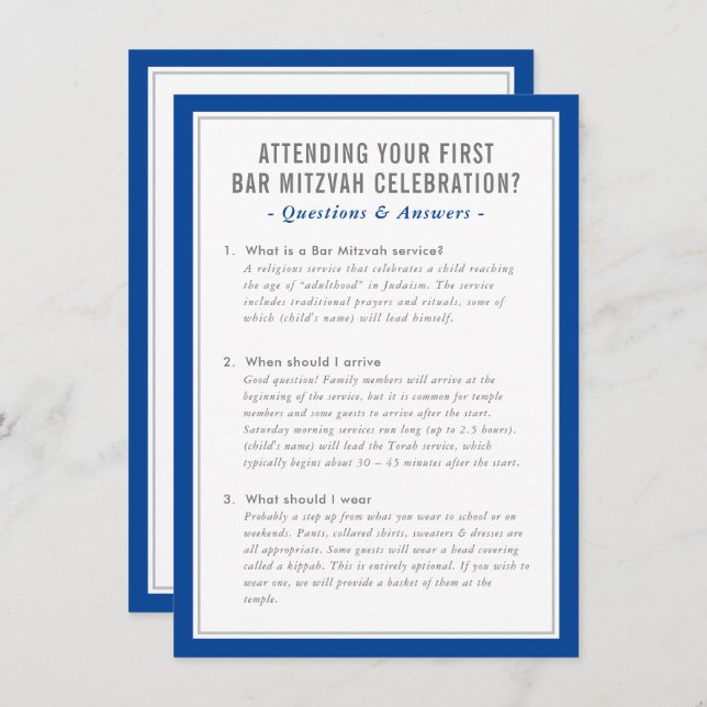 Convite Informações do serviço MITZVAH perguntas conselhos (Frente/Verso)