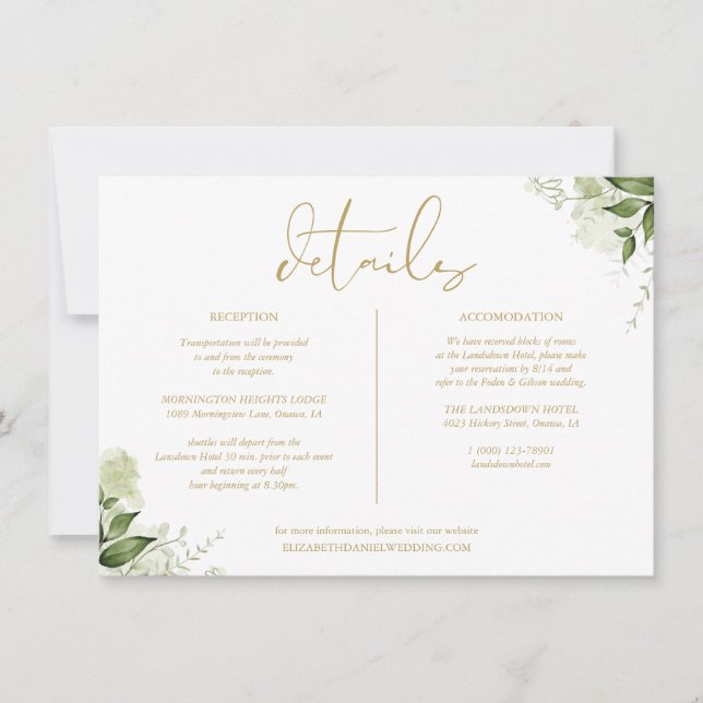 Convite Informações Florais de Casamento com Detalhes Dour (Frente)
