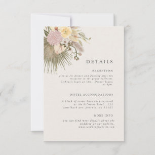 Convite Informações sobre casamento Boho com grama Pampas