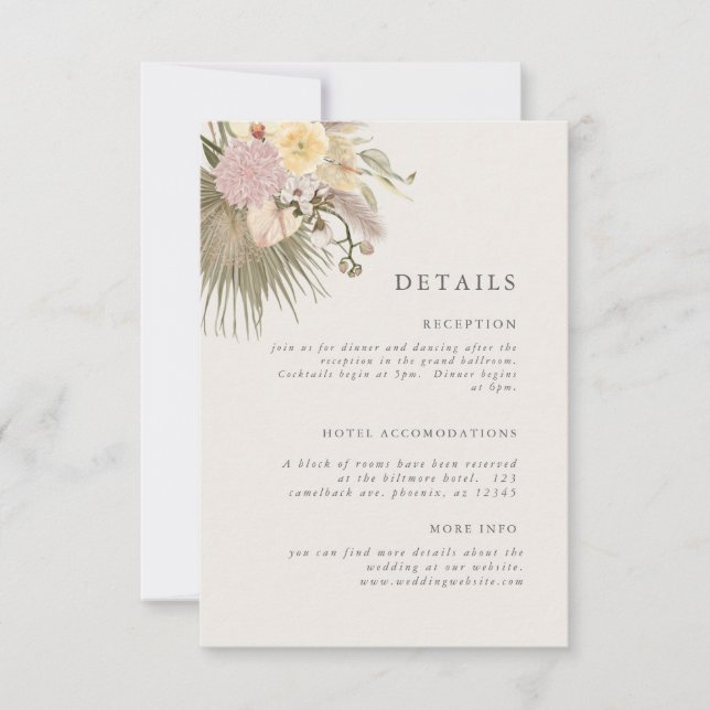 Convite Informações sobre casamento Boho com grama Pampas  (Frente)