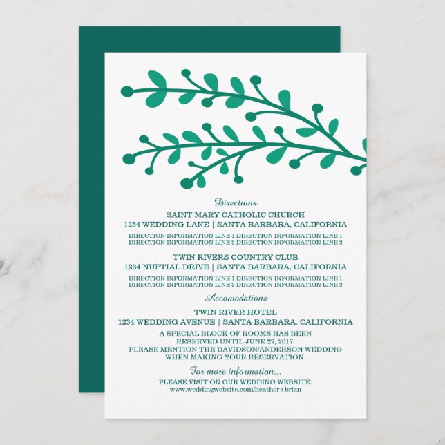 Convite Informações sobre Casamento de Folhagem Simples Ve (Frente/Verso)