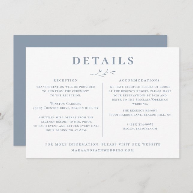 Convite Informações sobre Casamento de Ramificação Azul Du (Frente/Verso)