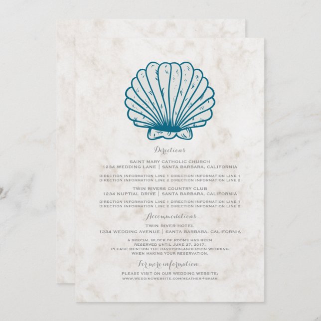 Convite Informações sobre Casamento de Seashell Real Blue  (Frente/Verso)