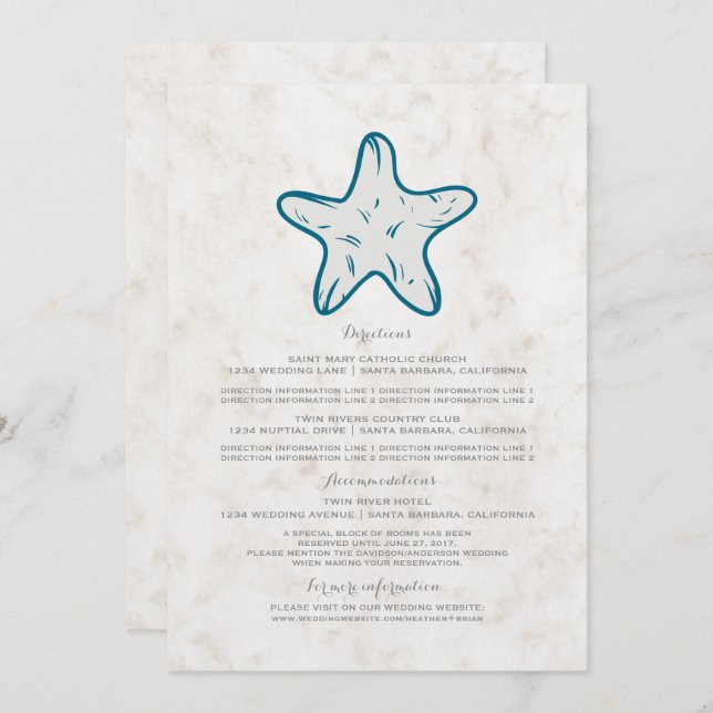 Convite Informações sobre Casamento de Starfish Rustic Rea (Frente/Verso)