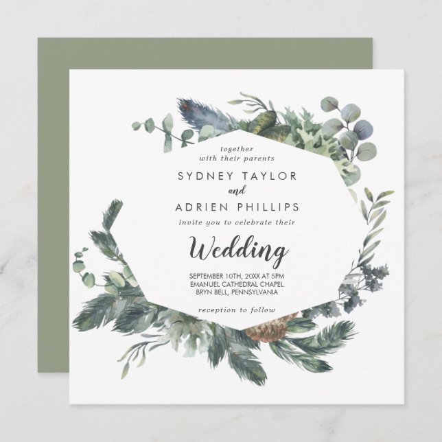 Convite Informal De Casamento De Winter Greenery (Frente/Verso)