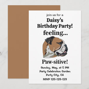 Convite Inglês Bulldog Sentindo Festa de aniversário Pawsi