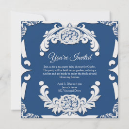 Convite Inglês elegante, China Blue & White Invitation
