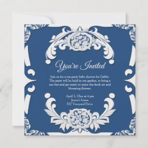 Convite Inglês elegante, China Blue & White Invitation