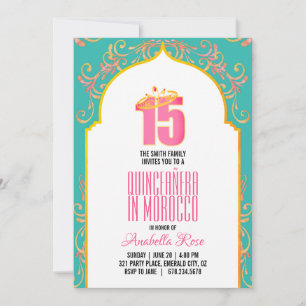 Convite INGLÊS morocco QUINCEAÑERA Noites árabes PINK A