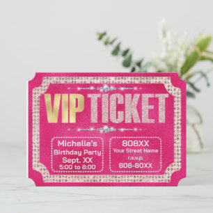 Convite Ingresso Brilhante Rosa e Diamantes Dourados