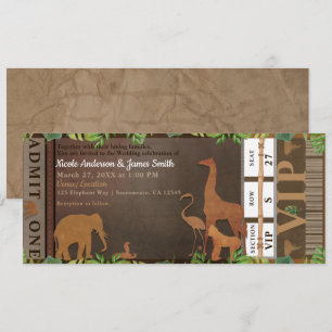 Convite Ingresso Casamento Animais Marrom Selva Safari