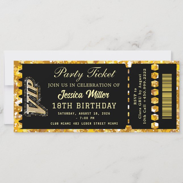 Convite Ingresso da Festa Black & Gold (Frente)