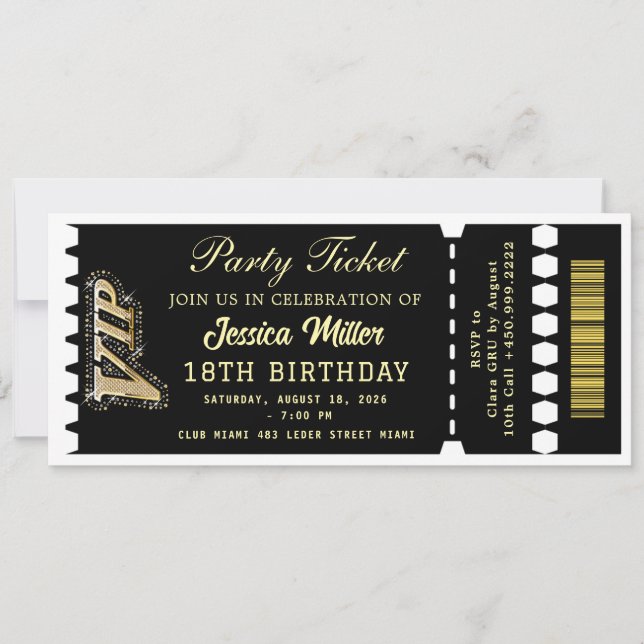 Convite Ingresso da Festa Black & Gold (Frente)