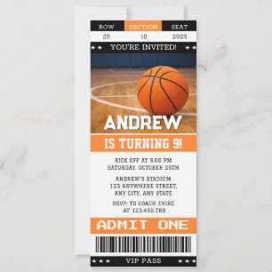 Convite Ingresso de Aniversário de Basquete Personalizado