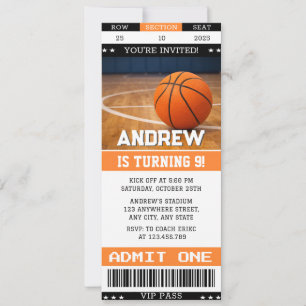 Convite Ingresso de Aniversário de Basquete Personalizado