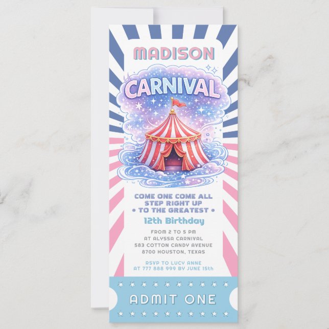 Convite Ingresso de Aniversário do Carnaval das Meninas Ad (Frente)