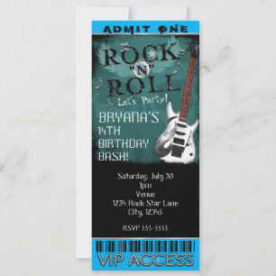 Convite Ingresso de Aniversário VIP de Glam Rock N Roll St