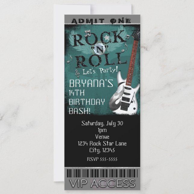 Convite Ingresso de Aniversário VIP de Glam Rock N Roll St (Frente)