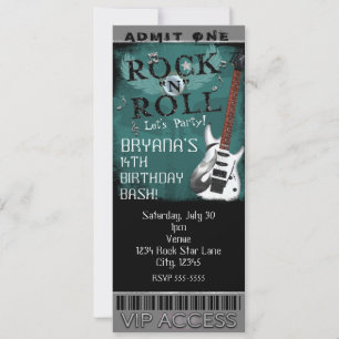 Convite Ingresso de Aniversário VIP de Glam Rock N Roll St