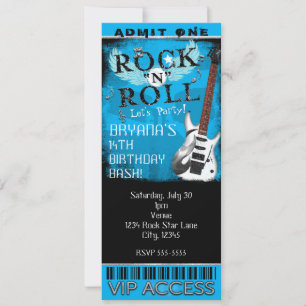 Convite Ingresso de Aniversário VIP Glam Rock N Roll Star 