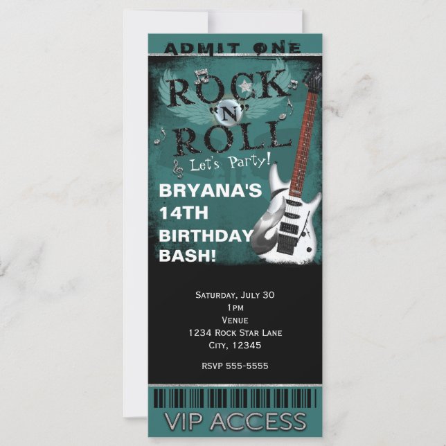 Convite Ingresso de Aniversário VIP Party de Glam Rock N R (Frente)