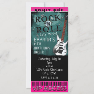 Convite Ingresso de Aniversário VIP Party de Glamour Rock 