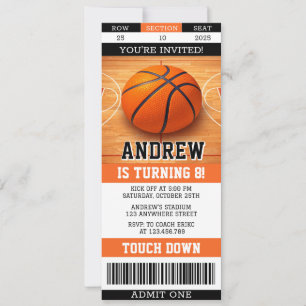 Convite Ingresso de Basquete de Aniversário Pessoal Esport