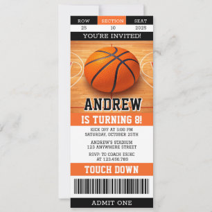 Convite Ingresso de Basquete de Aniversário Pessoal Esport
