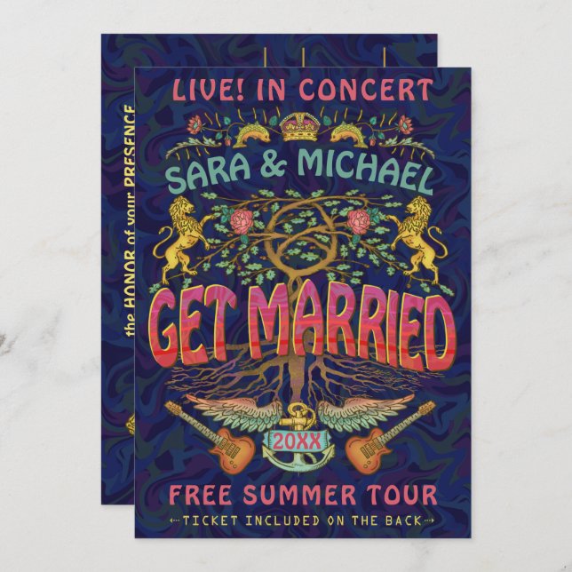 Convite Ingresso de Concerto da Banda de Retro Casamento A (Frente/Verso)