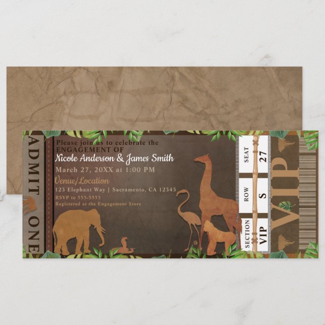 Convite Ingresso de Encontro com Animais Marrons na Selva  (Frente/Verso)