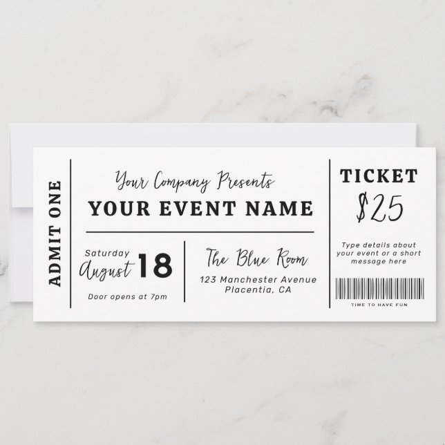Convite Ingresso de Evento Personalizado, Ingresso Falso d (Frente)