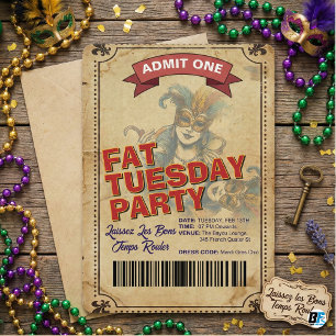 Convite Ingresso de festa Fat Tuesday Vintage Mardi Gras