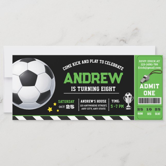 Convite Ingresso de Futebol Verde Moderno de Aniversário P (Frente)