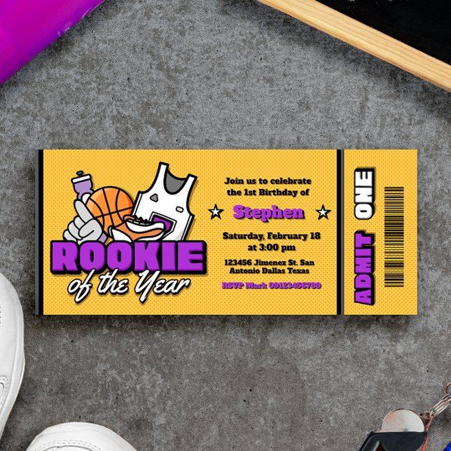 Convite Ingresso de Primeiro Aniversário de Menino - Revel (Rookie of the Year - Boy First Birthday Ticket Invitation)