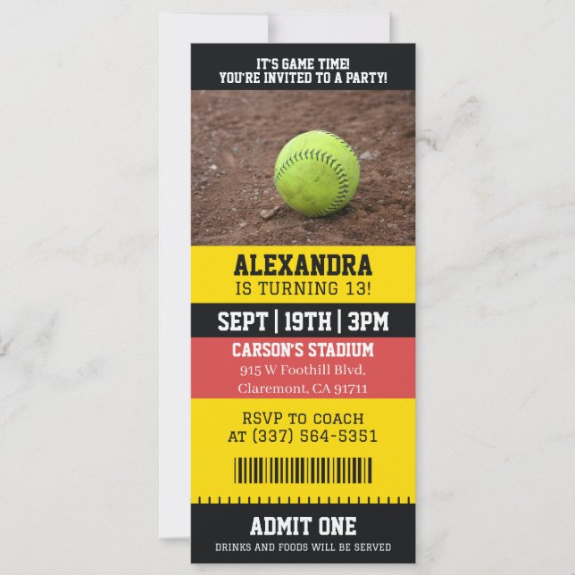 Convite Ingresso de Softbol de Aniversário (Frente)