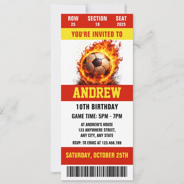 Convite Ingresso Digital Pessoal de Futebol para aniversár (Frente)