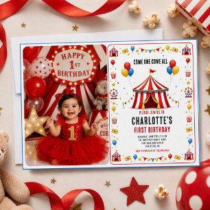 Convite Ingresso do Circo Vermelho Moderno 1º Aniversário 