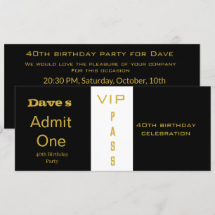 Convite Ingresso em qualquer idade, preto e Dourado