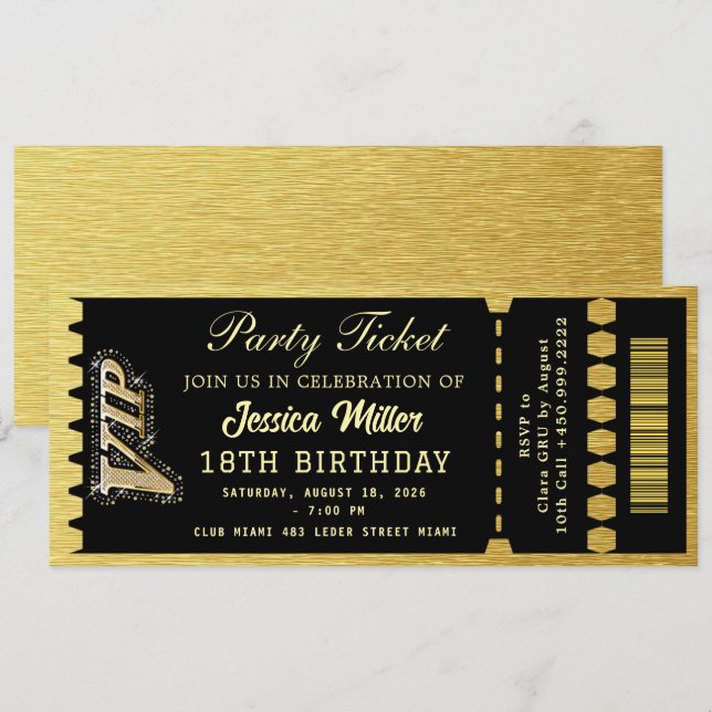 Convite Ingresso para a Festa Black & Gold (Frente/Verso)