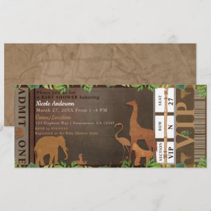 Convite Ingresso para Chá de Bebê de Animais Marrons na Se