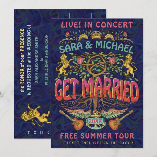 Convite Ingresso para Concerto da Banda de Retro Casamento (Frente/Verso)