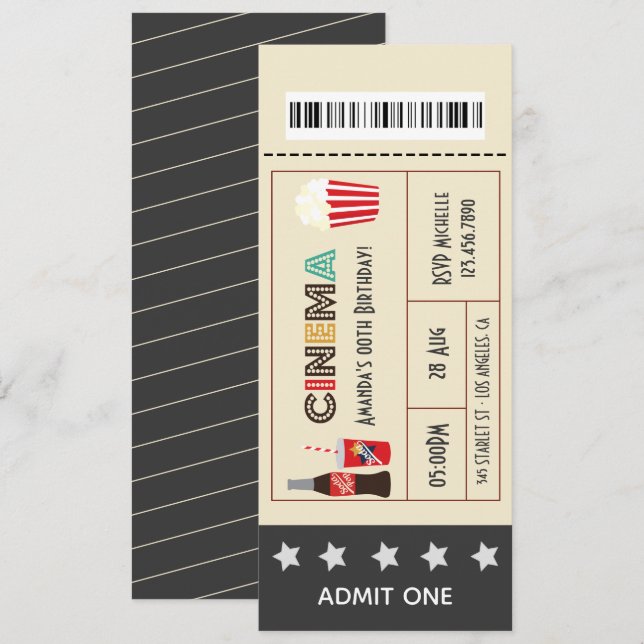 Convite Ingresso para Festa de Aniversário com Noite de Fi (Frente/Verso)