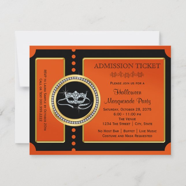 Convite Ingresso para Festa de Mascarada de Halloween (Frente)