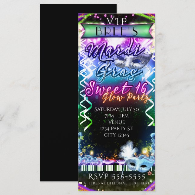 Convite Ingresso para Festa VIP Mardi Gras Rainbow Glow SW (Frente/Verso)