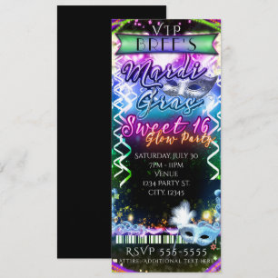 Convite Ingresso para Festa VIP SWEET 16 Mardi Gras Rainbo