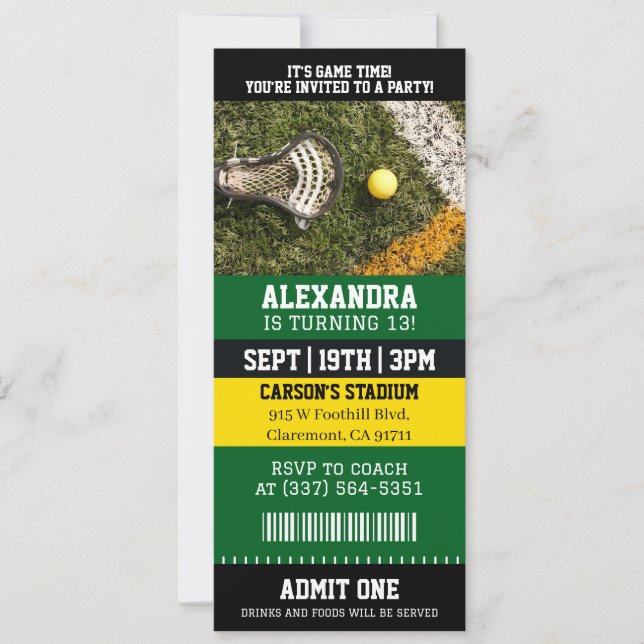Convite Ingresso para Lacrosse de Aniversário (Frente)