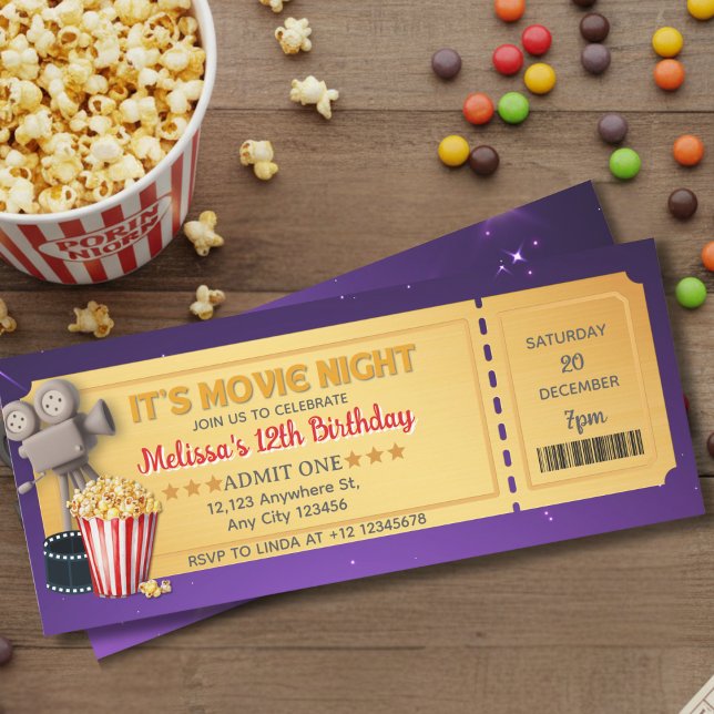 Convite Ingresso para Noite de Cinema de Ouro Roxo Festa d (Criador carregado)